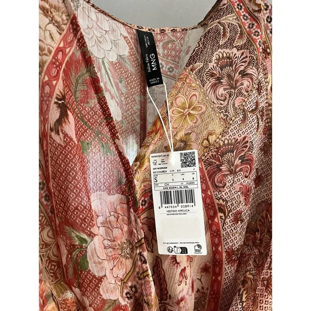 Mango Floral Chiffon Dress Coastal Cowgirl Western Flowy Boho Whimsical S NWT - Picture 5 of 7